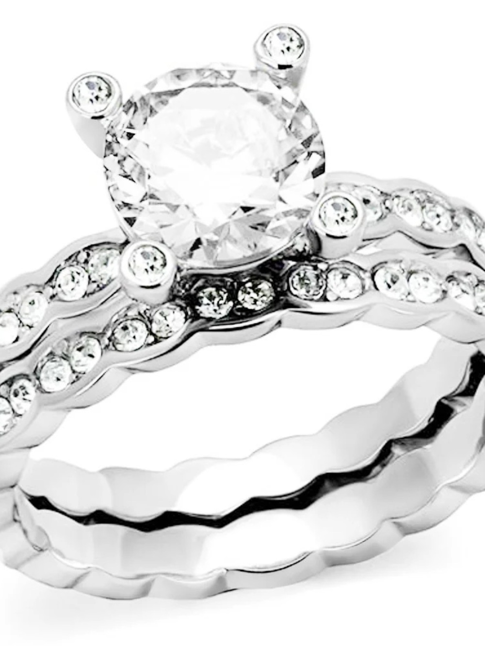 Silver Crystal Solitaire Engagement Ring Set - Clear